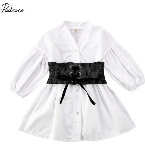 2020 Baby Spring Autumn Clothing Toddler Kid Baby Girl Clothes Long Puff Sleeve Wasit Shirt Top Dress Outfit With Elastic Girdle