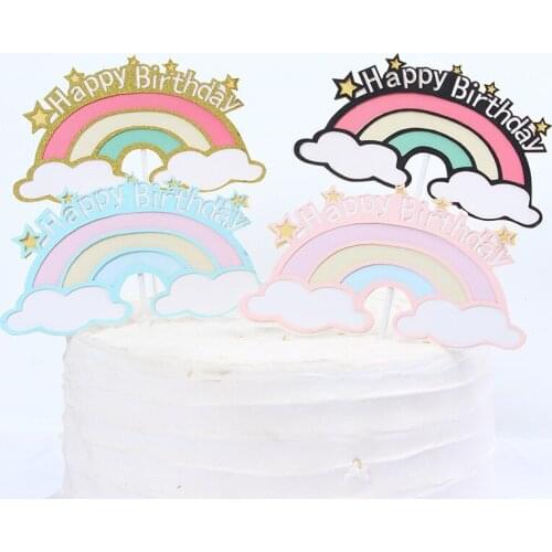Double Rainbow Cake Topper Cloud Cake Happy Birthday Kids Decorating Cake Topper Wedding Party Dessert Decorations