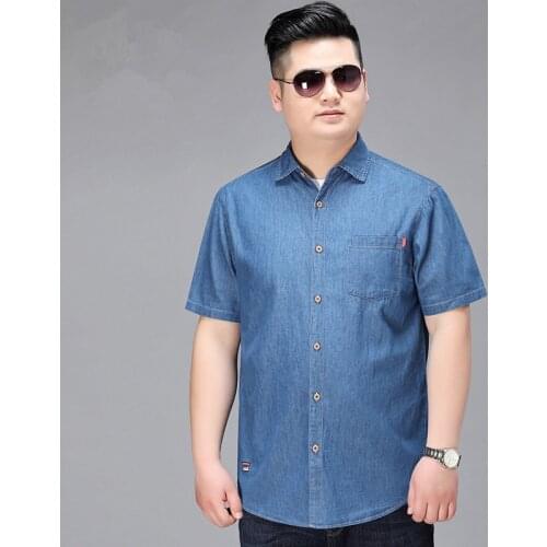 Denim Shirts Men Cotton Short Sleeve Summer Casual Jeans PLus Size 5XL 6XL 7XL Big Thin Boys Loose Blouse 8XL Man Male Camisa