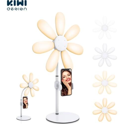 KIWI design 12" Selfie Ring Light With Metal Stand And Flexible Phone Holder Dimmable Desktop Flower LED Ringlight For Live Ligh