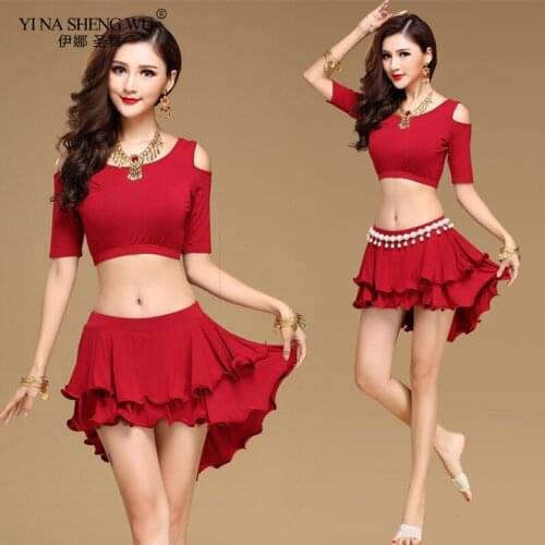 Belly dance costume sexy short sleeves top+short skirt 2pcs/suit for belly dancing set Bellydance Performance Wear For Women