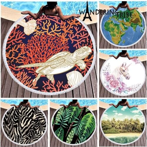 Mandala Round Beach Towels Summer Landscape Thick Bath Shower Towel 150cm Circle Beach Swim Yoga Mat Cover Up Serviette De Plage