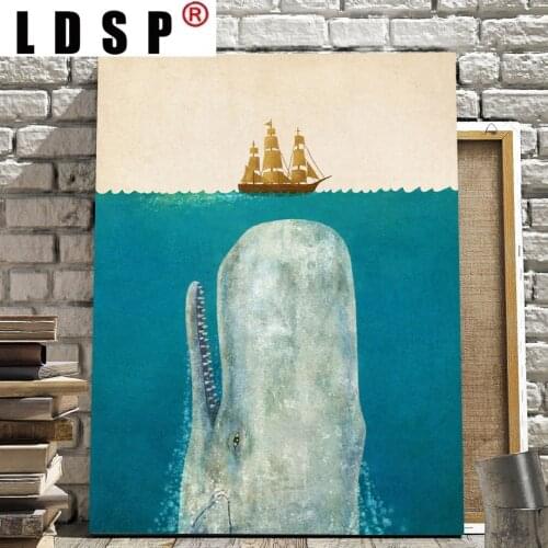 LDSP Abstract Canvas Paintings Posters Prints Sailboat Sea Seabed Diver Whale Sofa Wall Art Pictures Home Decor For Living Room