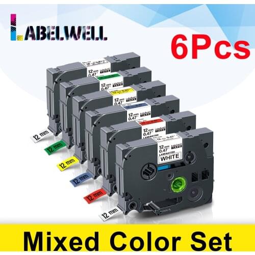 Labelwell 5/6PK 12mm tapes For Brother Tze-231 Tze 231 Tze-631 Tze-FA3 Tze tape Tze-MQ531 MQP35 B31 for Brother P-Touch Printer