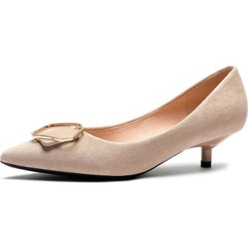 Fashion women thin high heels sexy party shoes women pumps Flock Slip On 3.5CM Pointed Toe Shallow Metal decoration women shoes