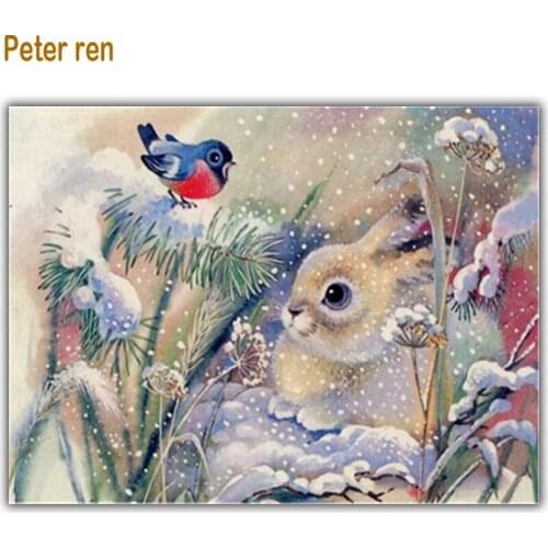 Peter ren DIY Diamond painting Cross stitch Pictures of rhinestones animals square mosaic full text embroidery Snow Rabbit Birds