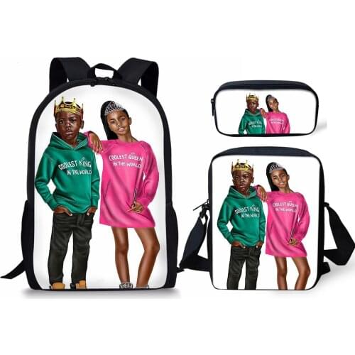 3pcs/set School Bag Set Art Black Afro King Queen Style Backpack Custom Schoolbags For Teenage Boys Students Bag Back New