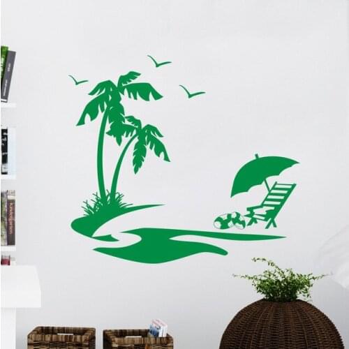 Beach Style Wall Sticker Palm Tree With Birds Pattern Wall Decals Summer Vacation Vinyl Poster Home Summer Decoration Art AC254