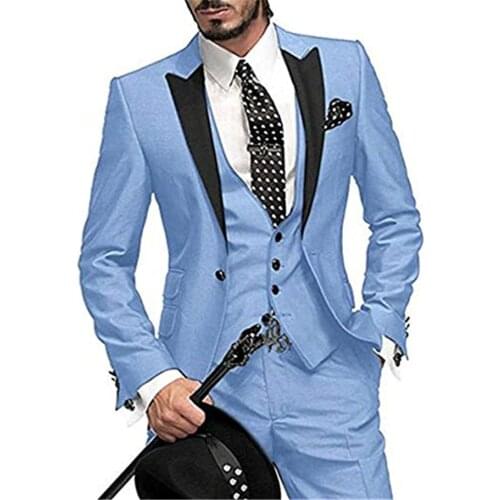 Sky Blue Italian Classic Purple Tuxedo Groom Prom Pink Dress Wedding Dress Elegant Slim Mens Suit 3 Piece Set