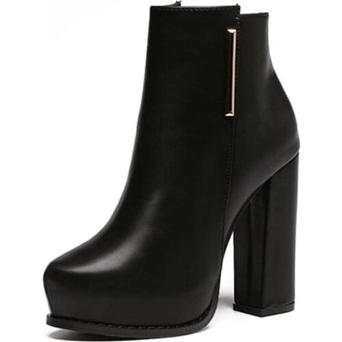 10CM autumn and winter new high-heeled thick with single boots round toe Martin boots naked boots tide womens short boots