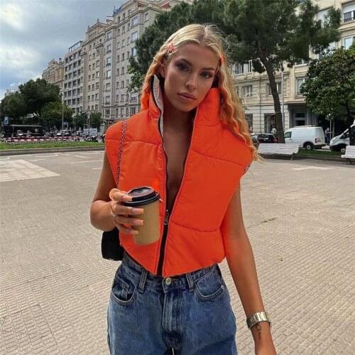 Autumn Puffer Bubble Jacket Vest Women Padded Thick Zipper Coat Tank Top Turtleneck Warm Short Tops New Casual Sleeveless Parkas