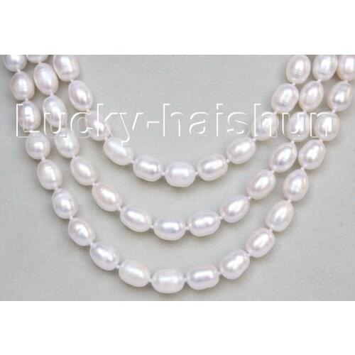Natural 16-18" 3 Row Baroque white rice freshwater pearls necklace word wholesale mujer for women -jewelry