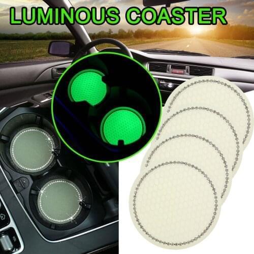 4Pcs Vehicle Fluorescent Decor Crystal Rhinestone Car Cup Holder Car Accessories Interior 2.75inch Anti-Slip Mat Dropshipping