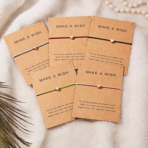 Rinhoo 5 Colors Make a Wish Card Adjustable Bracelet Handmade Love Charm Woven Bracelet Fashion Women Jewelry Gifts 15-30cm