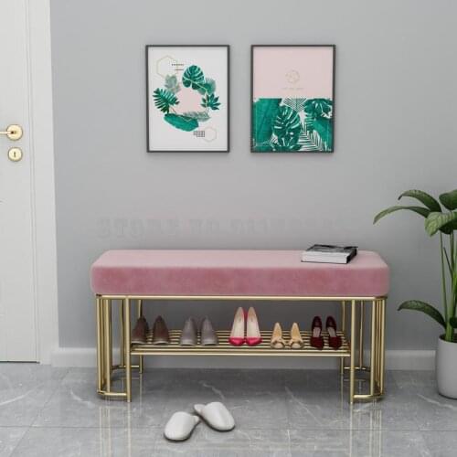 Nordic Light Luxury Shoe Changing Stool Net Red Shoe Cabinet Home Door Sit-on Shoe Rack Soft Bag Cushion Long Shoe Stool