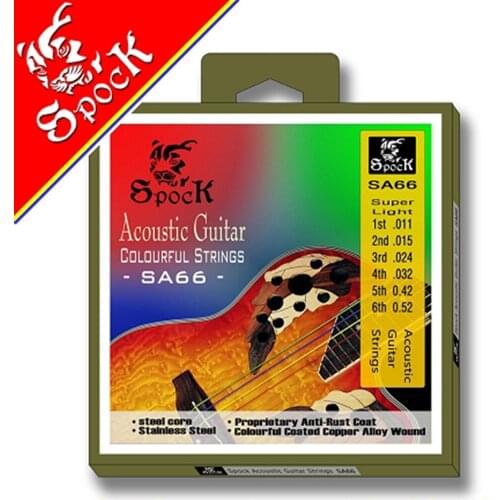 Spock SA66 Colorful Hexagonal Core Acoustic Guitar Strings Colorful Coated Copper Plated High Carbon Steel Core 011-052 inch