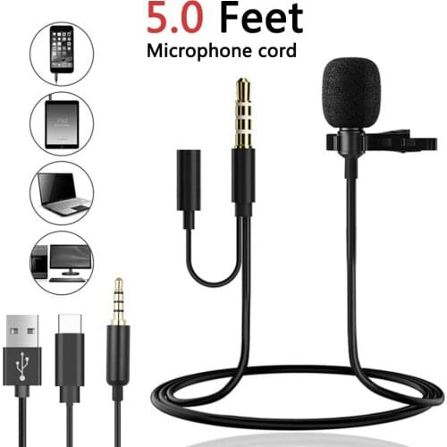 Omnidirectional Microphone 3.55mm Jack Lavalier Tie Clip USB Microphone Mini Audio Type C Mic For Computer Laptop Mobile Phone