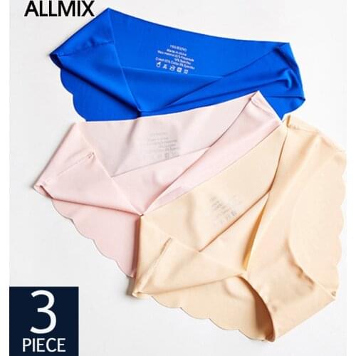 ALLMIX 3Pcs/Set Womens Cotton Sexy Panties Underwear Seamless Solid Briefs Low Waist Comfort Underpants Panty Soft Lay Lingerie
