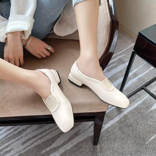 Women Shoes Square toe Low-heeled Pumps Dress High Heels Boat Wedding Shoes Zapatos Mujer Matte Low-heeled Office work shoes