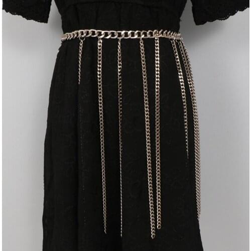 European Style Long Irregular Fringe Tassel Waist Chain Metal Alloy Waist Belt Women Silver Metallic Waistband Dress Strap Belt