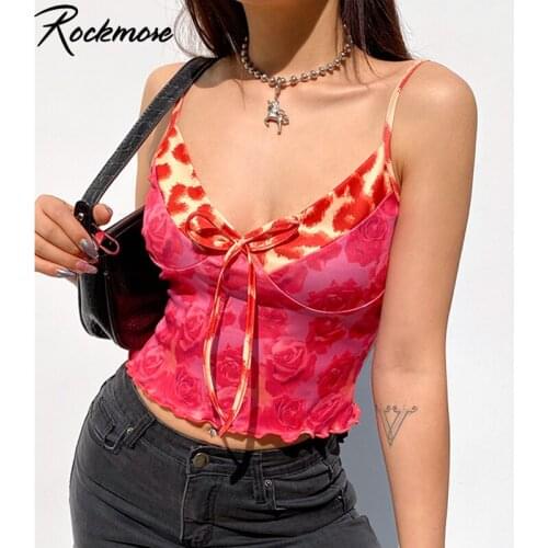 Rockmore Y2K Leopard Cami Crop Top WomenS Tank Top Bustier Corset Corset Cropped Summer Clothes Sexy Cute Bow Tops Tee Female