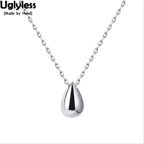 Uglyless 100% Real 925 Sterling Silver Water Drop Necklaces for Women Golden Beads Pendants with Chain MINI Balls Chokers Bijoux