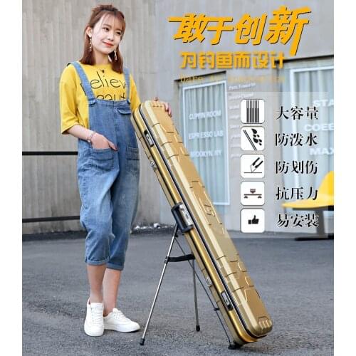 1.25M PC Hard shell waterproof fishing rod bag Grid pattern fishing tackle bag Aluminum frame and strap bracket password lock