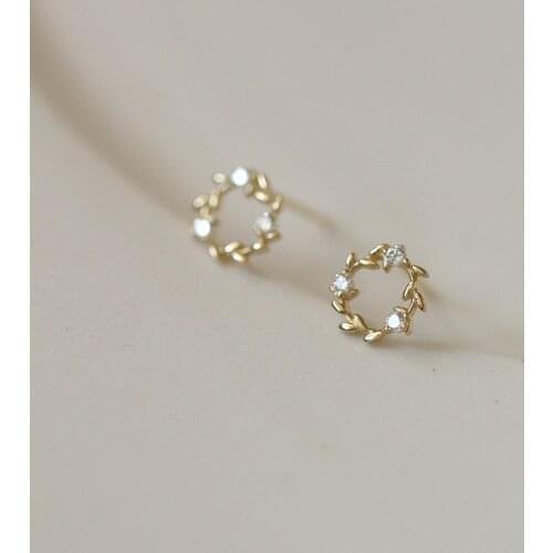 GOLDtutu Pure 9K GOLD Earrings Studs Zircon Small Garland Korean Fashion for Teens 2021 Trend Free Shipping Earring Studs