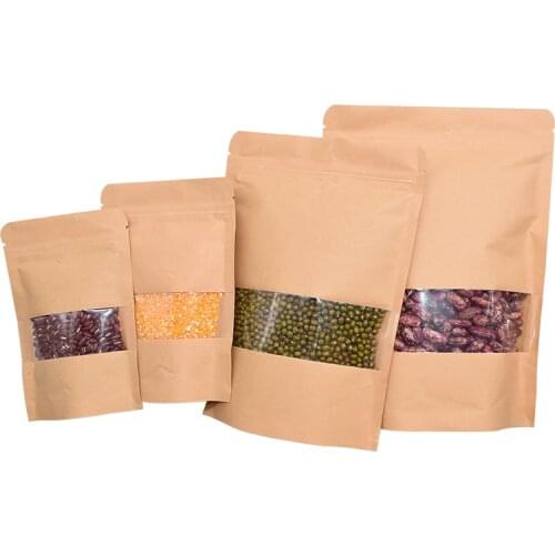 10pcs/lot Kraft Paper Bags Gift Sweet Candy Bags for Wedding Packaging Bag Dried Food Fruit Cookie Storage Stand up Sealing Bags