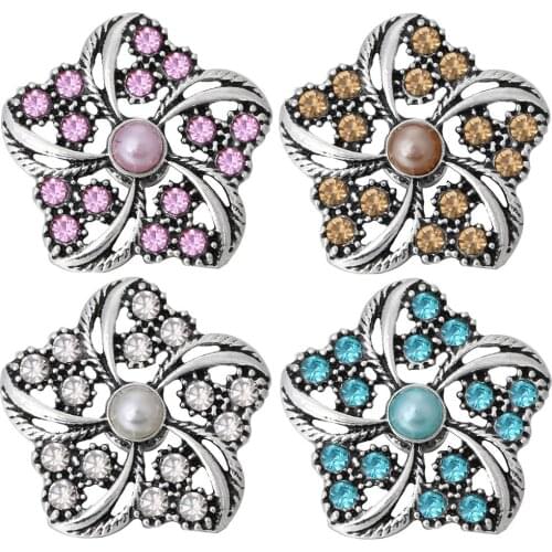 10pcs/lot New Snap Jewelry Crystal Flower Metal Snap Button fit 18mm Snap Bracelets Snap Necklace Valentines Day Gift For Women