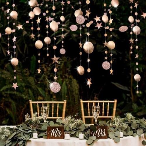 4M Rose Gold Star Paper Banner Chain Dot Flags Christmas Decoration DIY Hanging Bunting Garland Home Wedding Party Decor Supplie