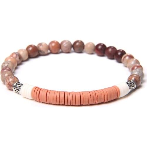 6mm Round Natural Stone Slice Shaped Soft Polymer Clay Various Colors Bracelet Bohemia Style For Women Men Creative Unique Gift