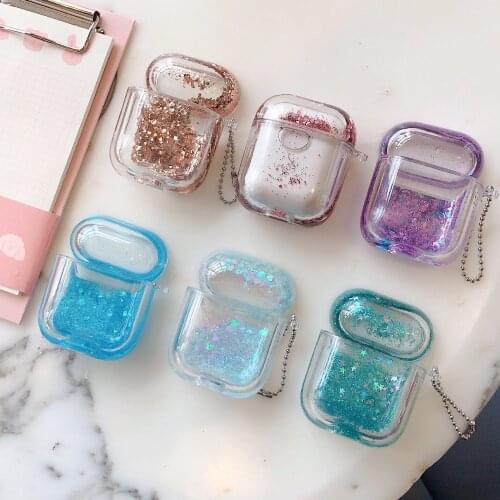 Glitter Bling PC Case For Apple Airpods 2 Liquid Quick Sand Earphone Case For airpods Protective Cover Box Fashion Luxury