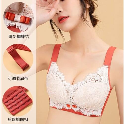 [Cloudy cotton] Underwear small chest gathered bra, breast-lifting anti-sagging lace bra without steel ring, thick new style for