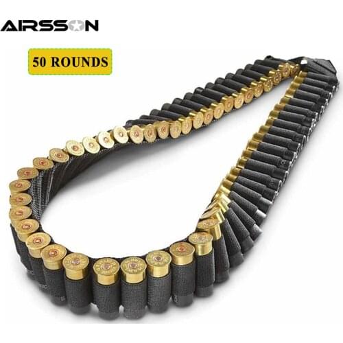 50 Rounds Tactical Ammo Pouch 12GA Gun Shell Holder Airsoft Rifle Cartridge Belt Military Buttstock Outdoor Hunting Accessories