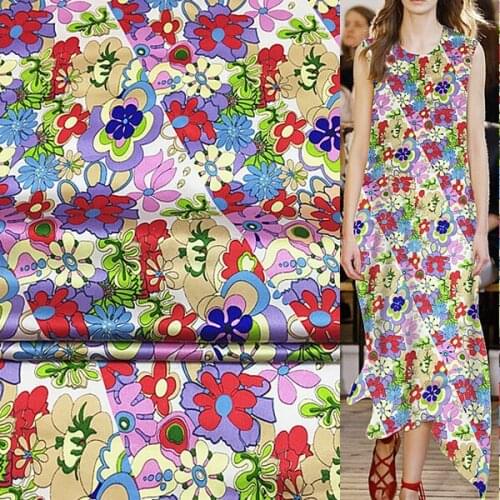 Pure silk satin charmeuse fabric Colorful floral and stripe print thick,SSC320