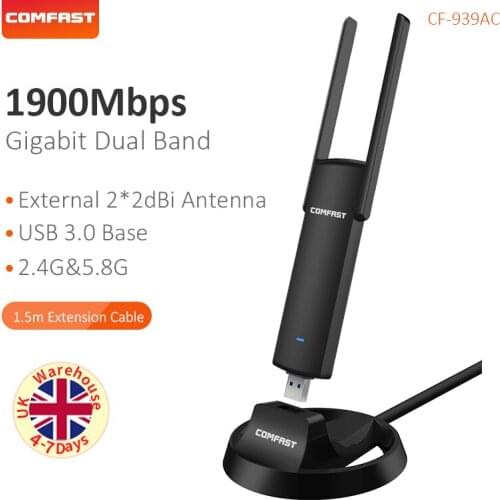 COMFAST 1900Mbps Dual Band 2.4G/5.8GHz Support 802.11ac/a/b/g/n USB3.0 WI-FI Wireless Adapter Base AP Network Card CF-939AC