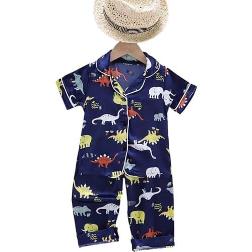 Kids Boys Pajamas Sets Summer Cartoon Print Short Sleeve Tops+Pants Sleepwear Outfit Baby Girl Children Nightwear Homewear