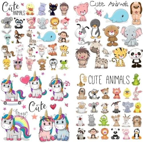 Iron on Transfer Cute Animals Patches for Kids Clothing DIY T-shirt Applique Heat Transfer Vinyl Unicorn Dog Owl Patch Stickers