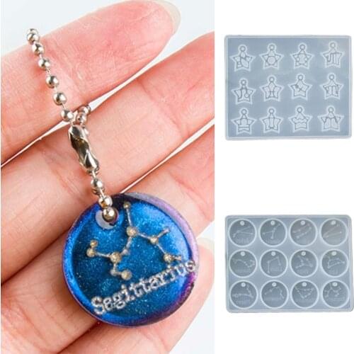 Twelve Constellations Pendant silicone mold Casting Crystal Mold Epoxy Silicone Resin Keychain Mold DIY Jewelry Making Tool Moud