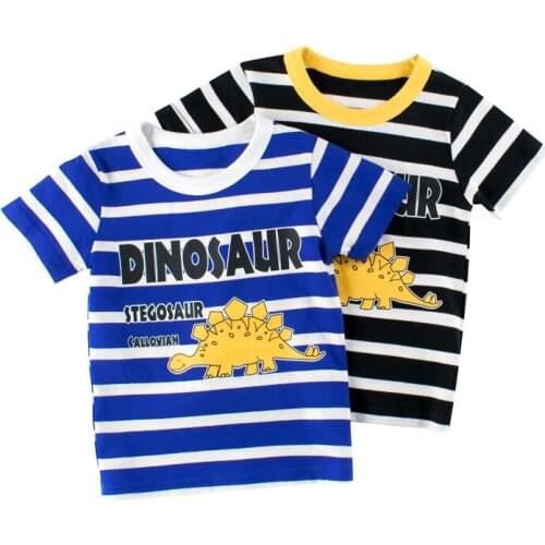 Boys Clothing Childrens Summer New Baby Boy Short Sleeve Striped T-Shirt Cartoon Dinosaur Clothes Kids Vetement Enfant Garcon