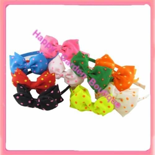 Hot sale !New 12pcss Fluorescents ploka dots Hair band with bow New hair accessory
