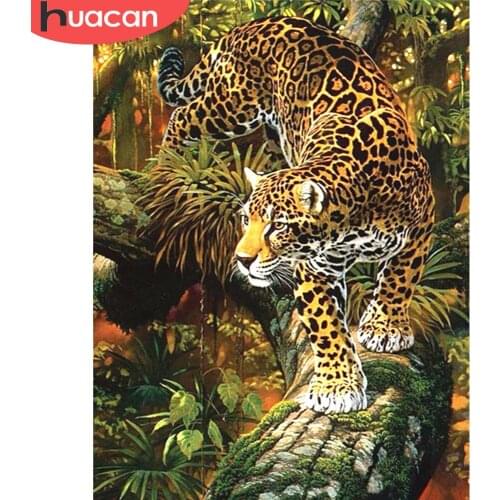 HUACAN DIY Diamond Painting Leopard Mosaic Rhinestone Cross Stitch Full Square 5D Diamond Embroidery Animal Home Decoration