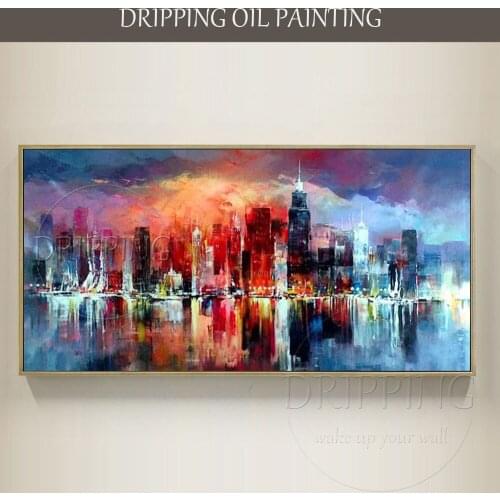 Artist Hand-painted High Quality Abstract Landscape Skyscrapers Oil Painting on Canvas Abstract City Skyscrapers Oil Painting