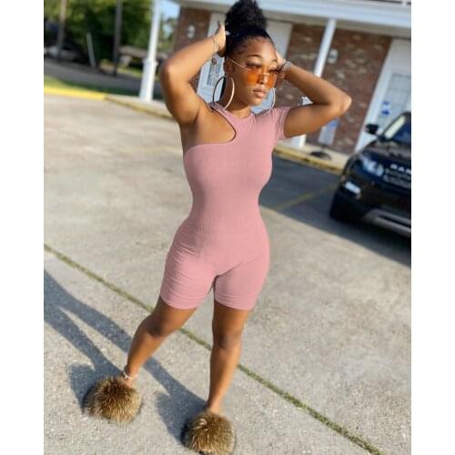 Jumpsuit Women Summer 2021 Off One Shoulder Short Sleeve Romper Female Sexy Clubwear Playsuit Bodycon Party Shorts Clothing