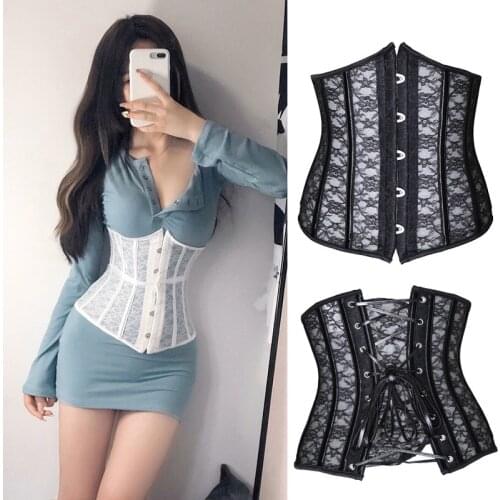 Sexy Women Waist Trainer Underbust Corsets Gothic Lace Up Steel Boned Bustier Thin Corselet Slimming Body Shaper Modeling Strap