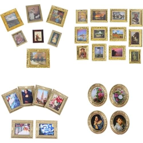 1:12 Miniature Furniture Doll House Resin Picture Frame Diy Dollhouse Mini Oil Painting Mona Lisa Dollshouse Miniature