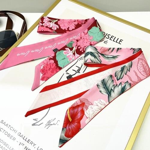 Fashion FlowerBrandSilk ScarfDesign Women Scarf For Ladies Hair Accessories Foulard Hair & Bag Scarves Headbands female bow ties