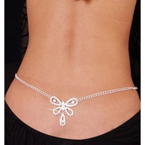 MOFLO Sexy Adjustable Body Chain Jewelry Crystal Belly Chains Rhinestone Butterfly Waist Chain
