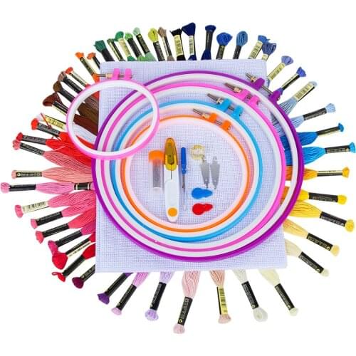 93Pcs/Set Cross Stitch Tool Kit Including 50 Color Threads 5Pcs Plastic Embroidery Hoop A Set of 38 Pcs Embroidery accessories